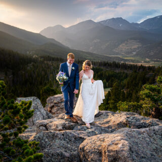 adventure photograph of a couple in rmnp with a beautiful sunset